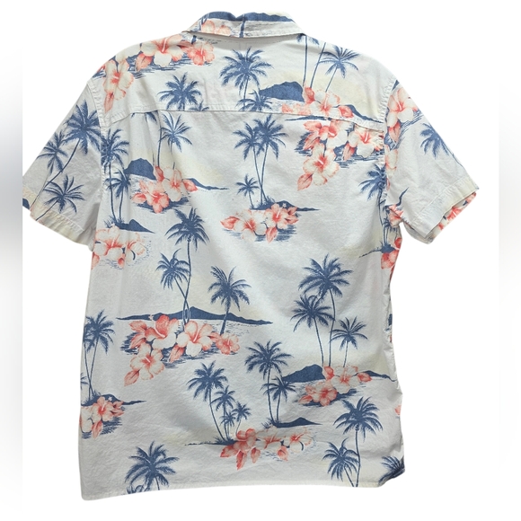 American Eagle Tropical Hawaiian Button Up Shirt Palm Tree Floral Medium Resort - Picture 2 of 9
